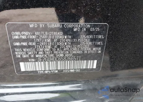 2025 Subaru Crosstrek Premium from USA, damaged, VIN JF2GUHDC6S8266571